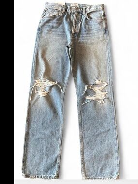 Agolde kelly Jean Blue Distressed relaxed Straight-Leg Jeans new with tags